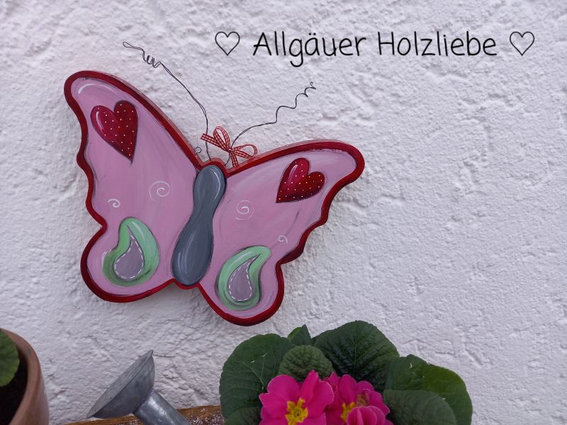 Hänger Schmetterling * 30 x 23,5 cm * Holz * Herz * Rosa Rot